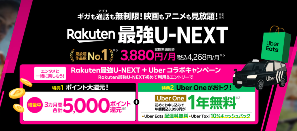Rakuten最強U-NEXT+Uberコラボキャンペーン