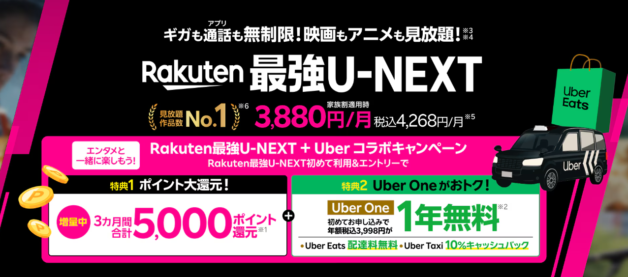 Rakuten最強U-NEXT+Uberコラボキャンペーン