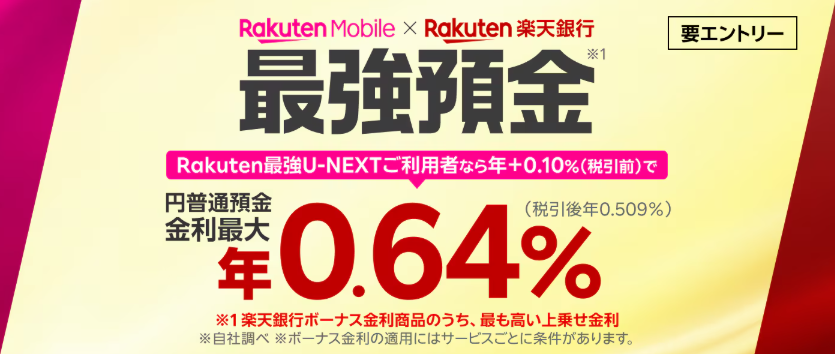 楽天モバイル×楽天銀行 ボーナス金利