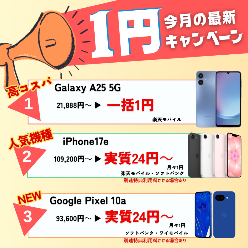 おすすめ1円スマホ20260407