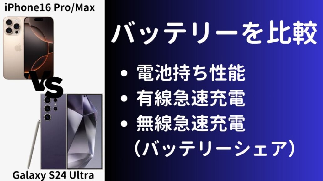 iPhone16 Pro/MaxとGalaxy S24 Ultraのバッテリー性能の違いを比較