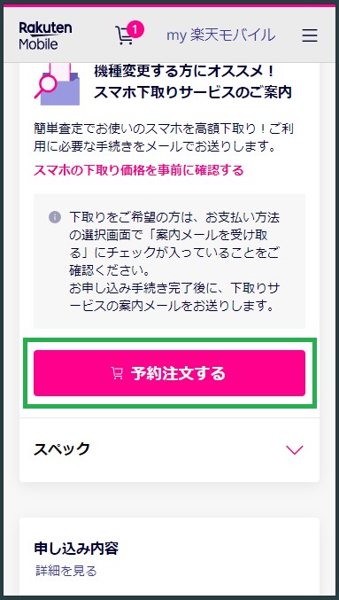 カラー・本体容量などを選択する