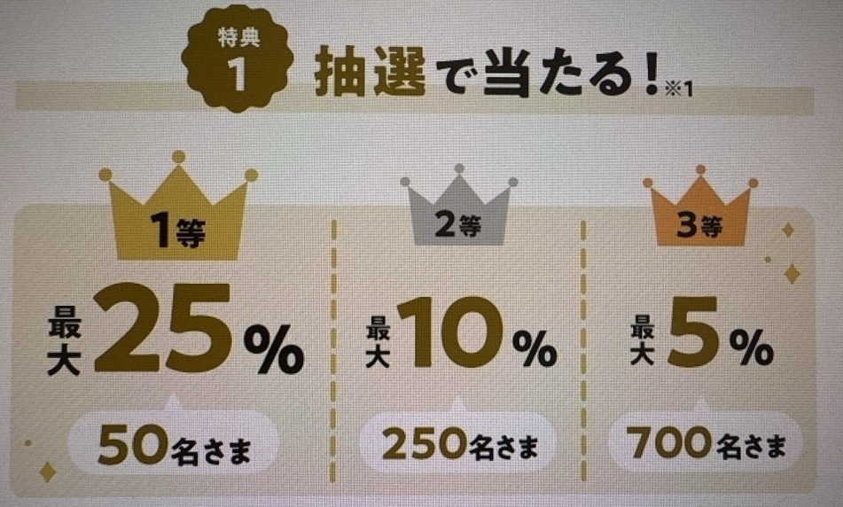  抽選で当たる最大25%還元