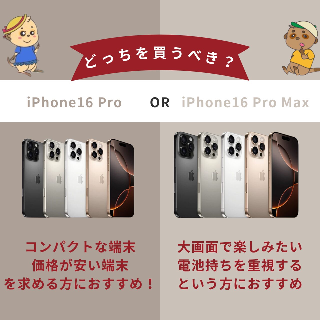 iPhone16 Pro Pro Maxの比較 どっちを買うべき