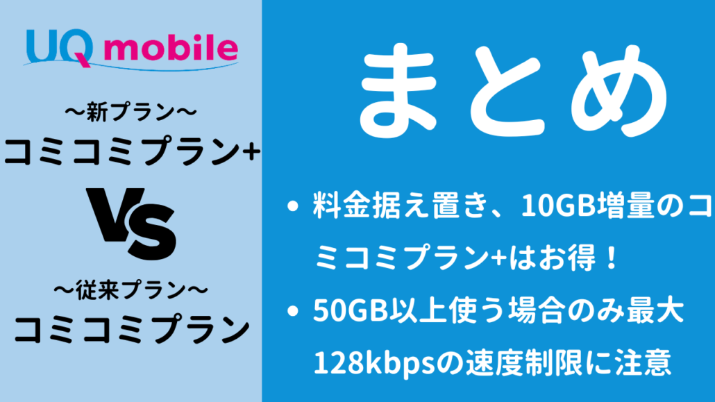 コミコミプランとコミコミプラン+の違い まとめ