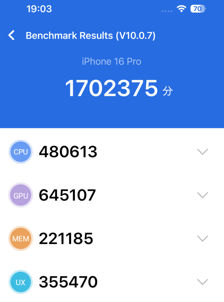 iPhone16 Pro Antutuベンチマークスコア