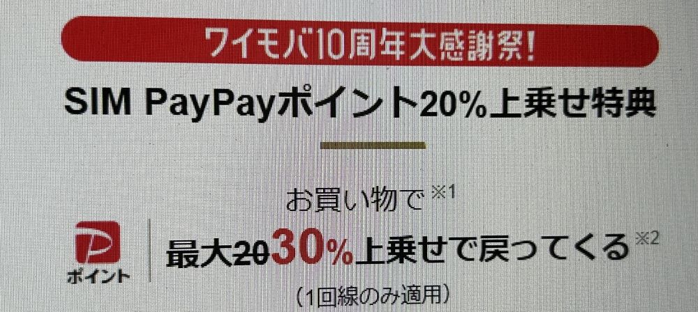 ヤフー店のSIM PayPayポイント20%上乗せ特典