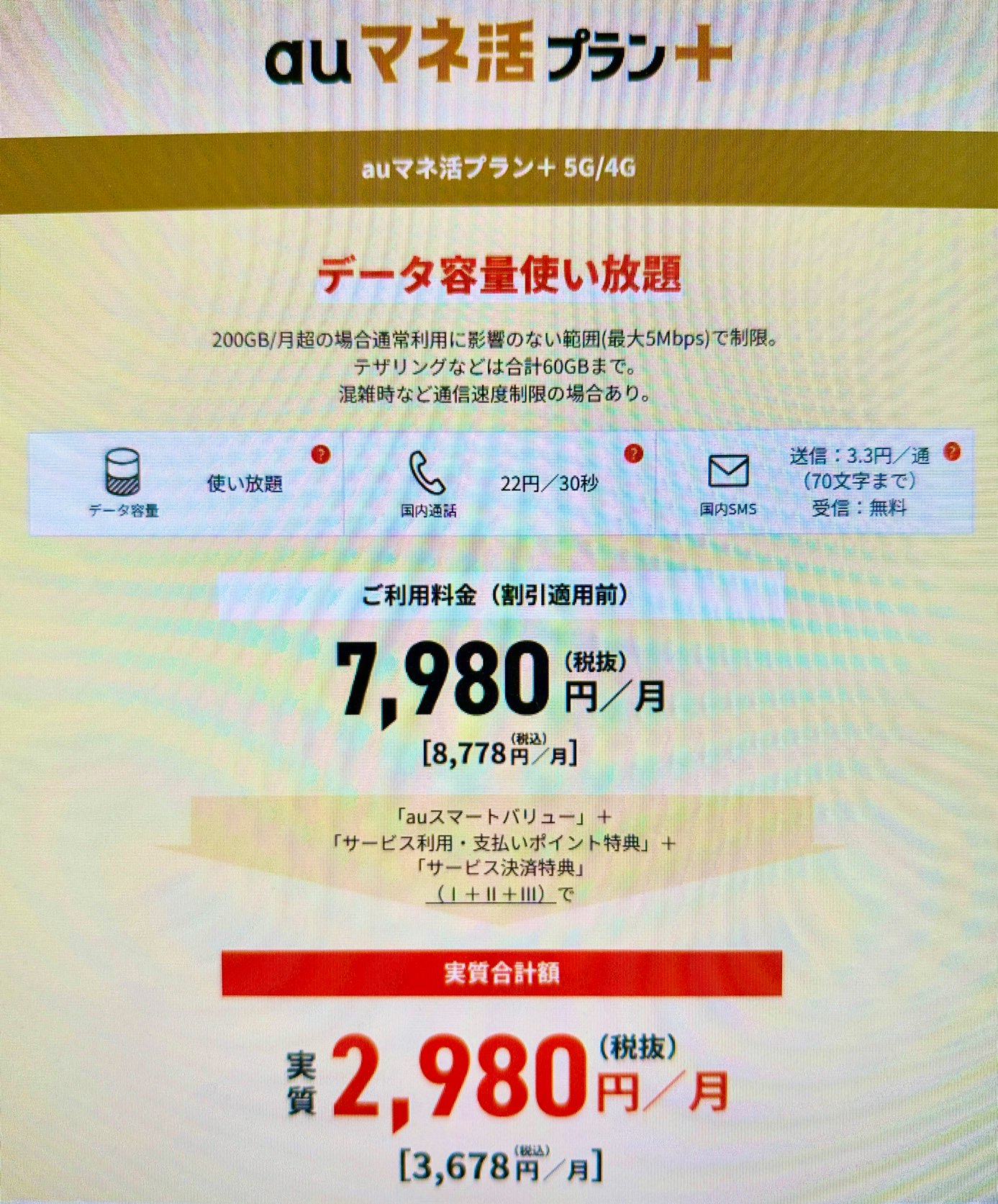 auマネ活プラン+ 5G/4Gの月額料金