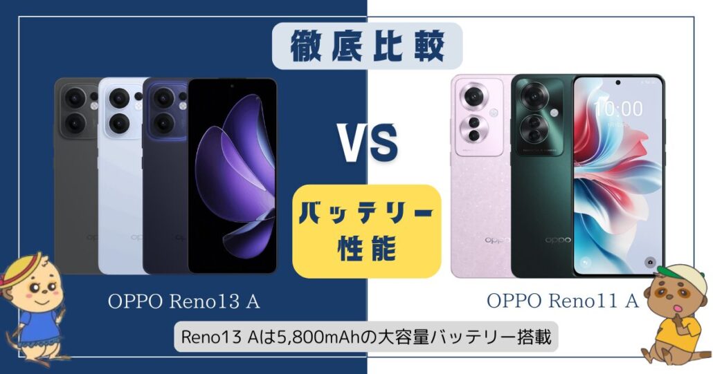OPPO Reno13 AとReno11 Aの違い比較 べっテリー性能