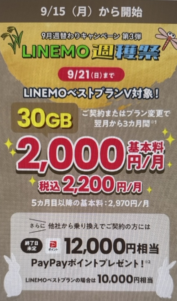9/21(日)まで!LINEMOベストプランV 基本料割引キャンペーン