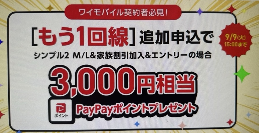 契約者限定!追加申し込みがおトク!で3,000円相当ポイント還元