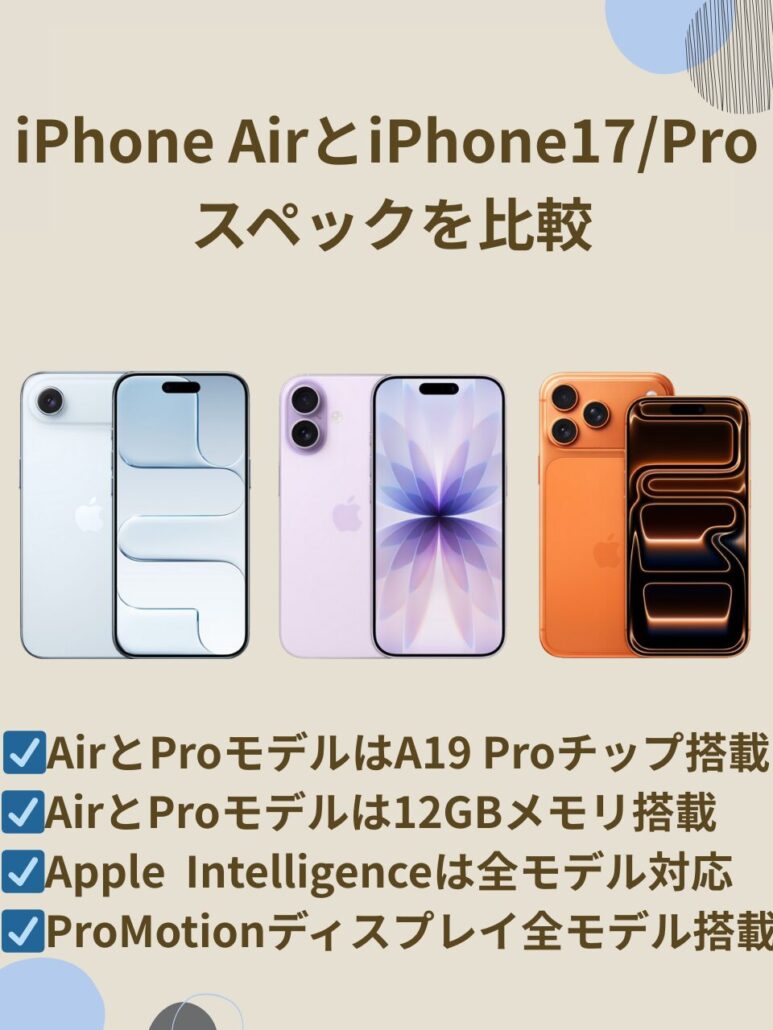iPhone AirとiPhone17のスペック比較