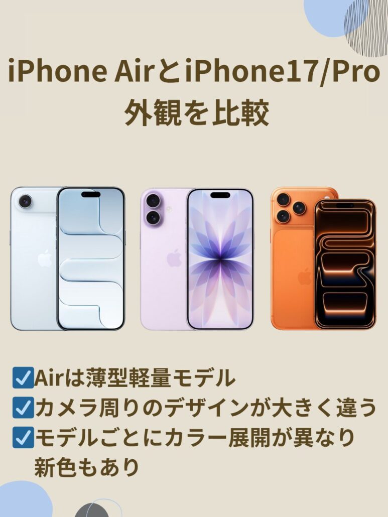 iPhone AirとiPhone17の外観比較