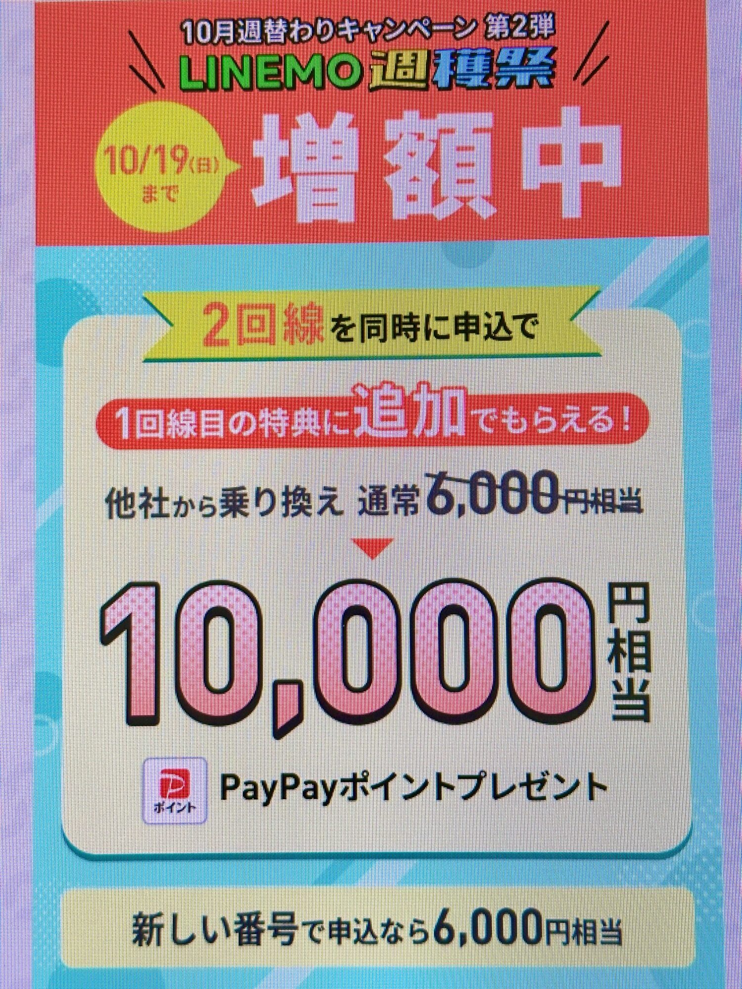 2回線まとめて申し込みで10,000円相当キャッシュバック(10/19まで増額)