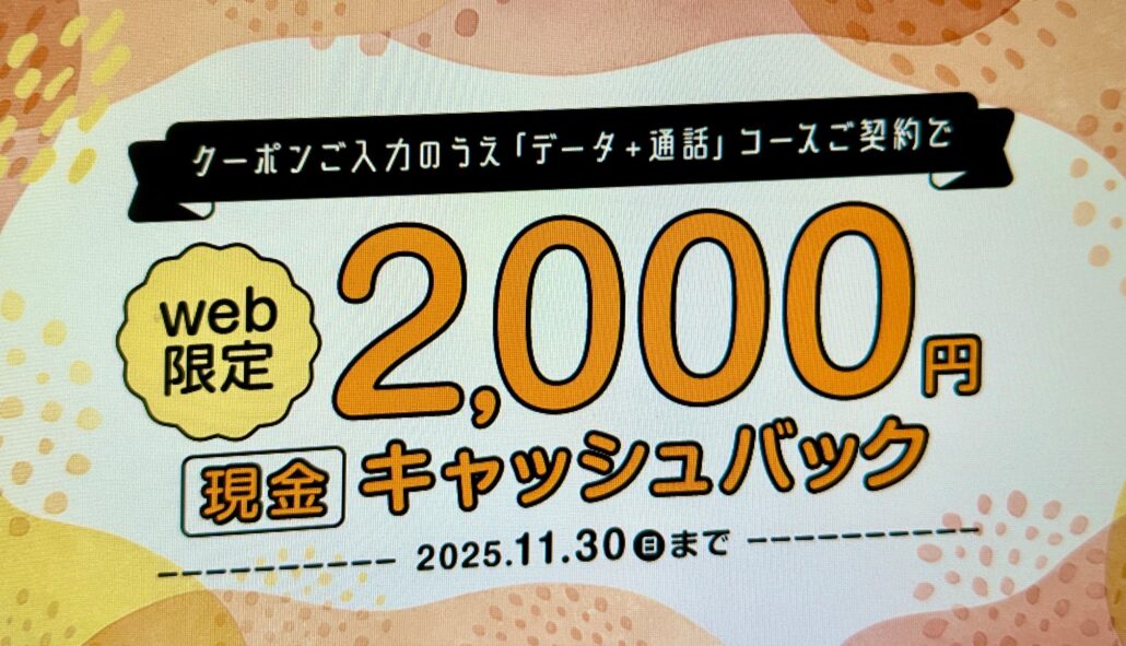 QTモバイルWEB限定2,000円現金キャッシュバック