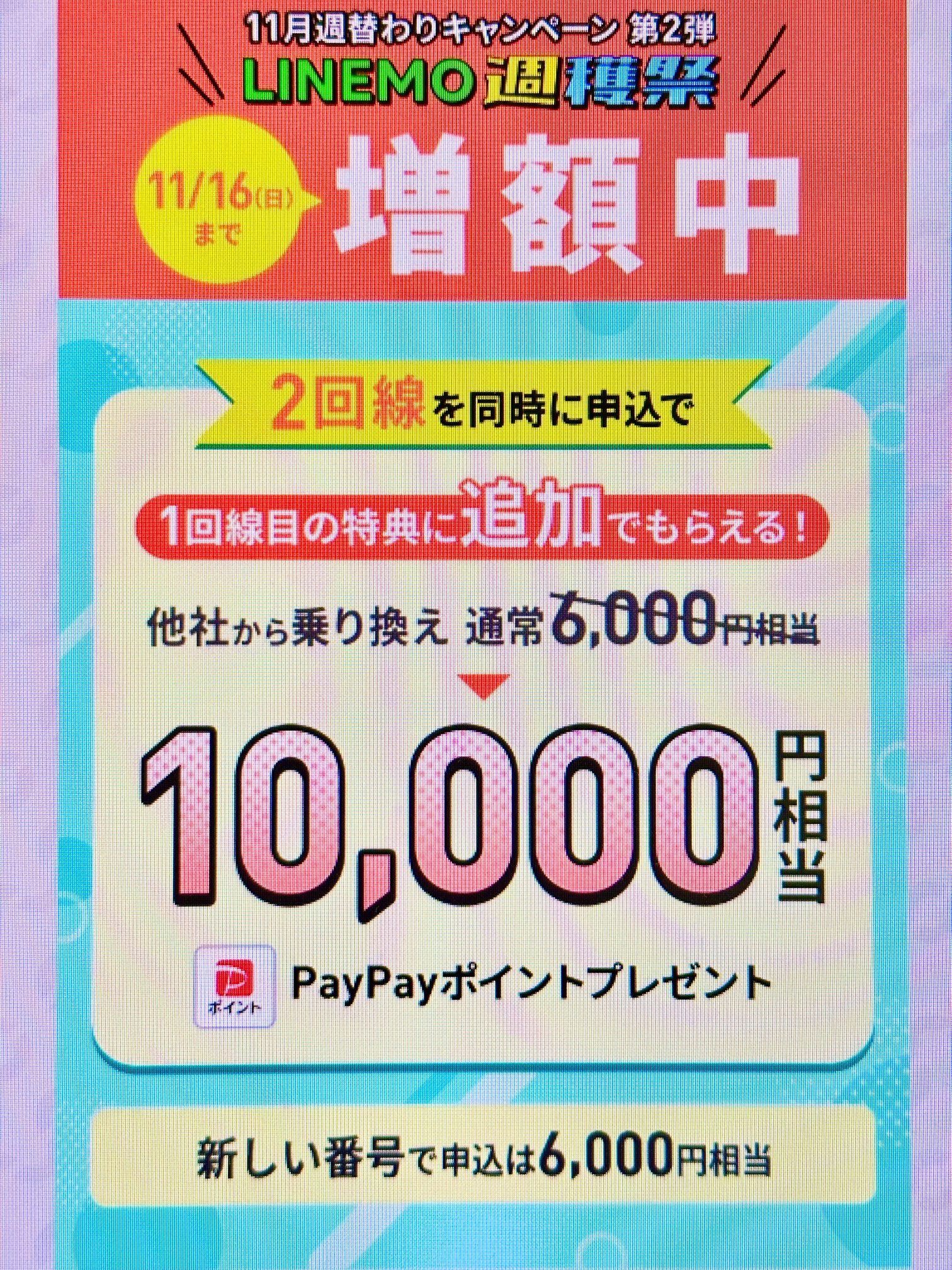2回線まとめて申し込みで6,000円相当キャッシュバック(11/16まで増額)