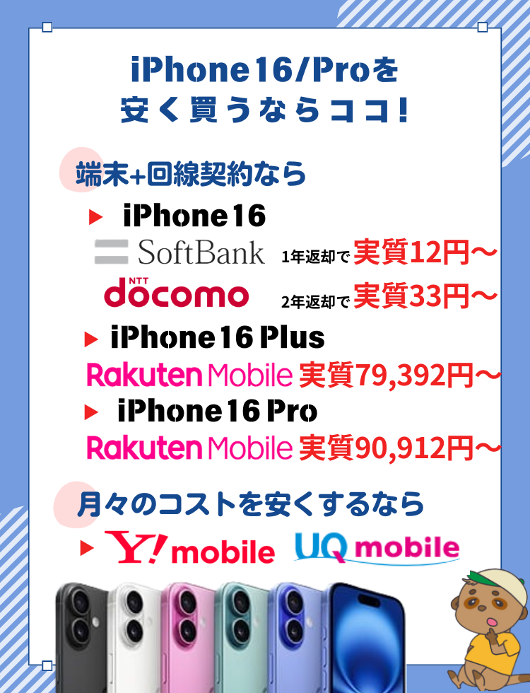 iPhone16/16 Proを安く買うには?