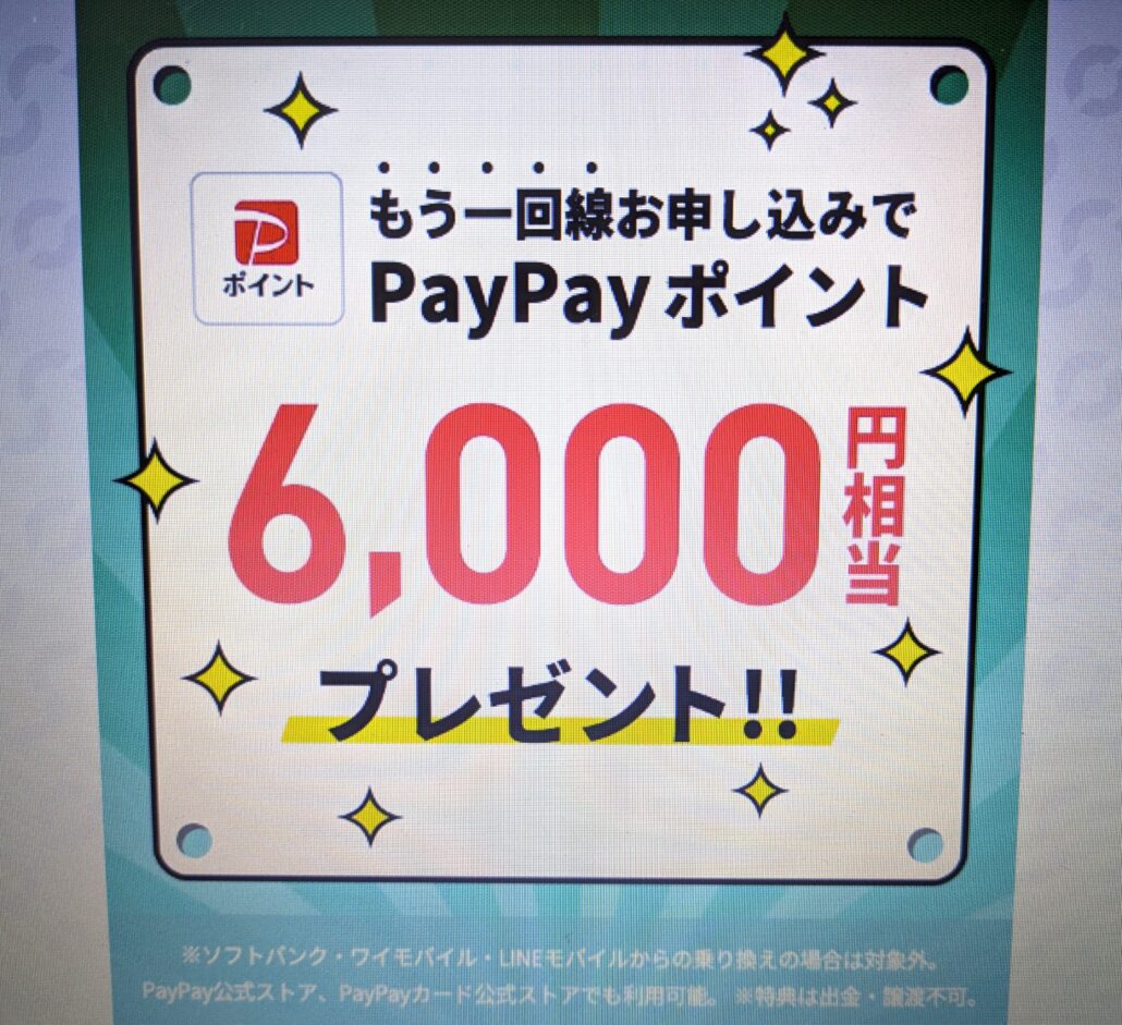 LINEMOもう1回線申し込みで6,000円相当のPayPayポイント付与