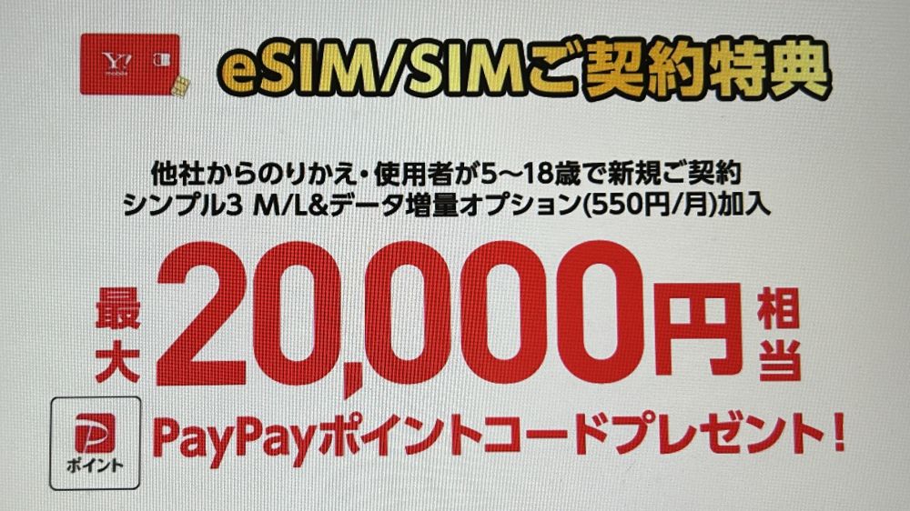 ワイモバイル SIMカード/eSIMご契約でPayPayポイントプレゼント！