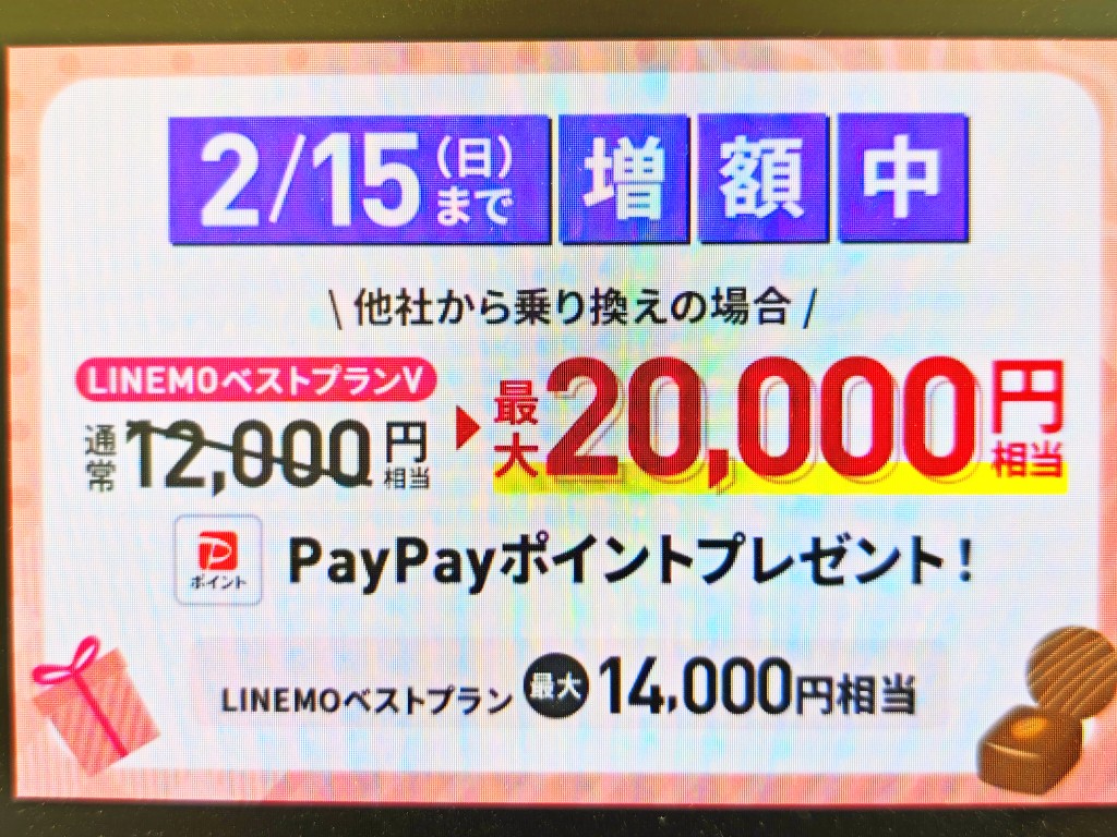 LINEMO-PayPayポイント通常特典(2/15まで増額)