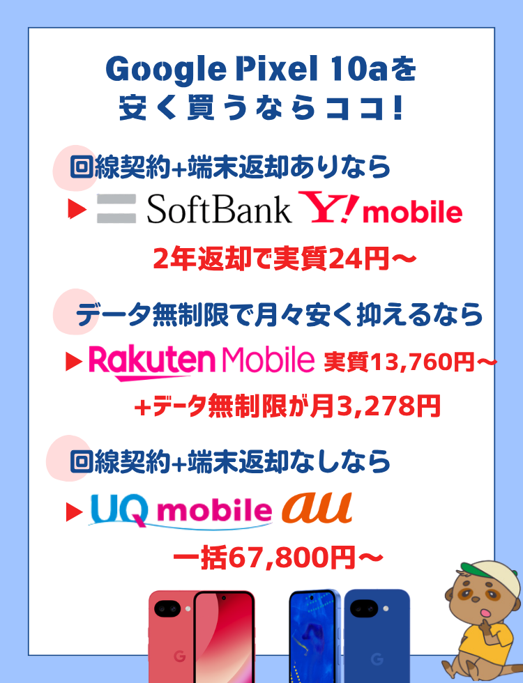 Google Pixel10a　安く買う