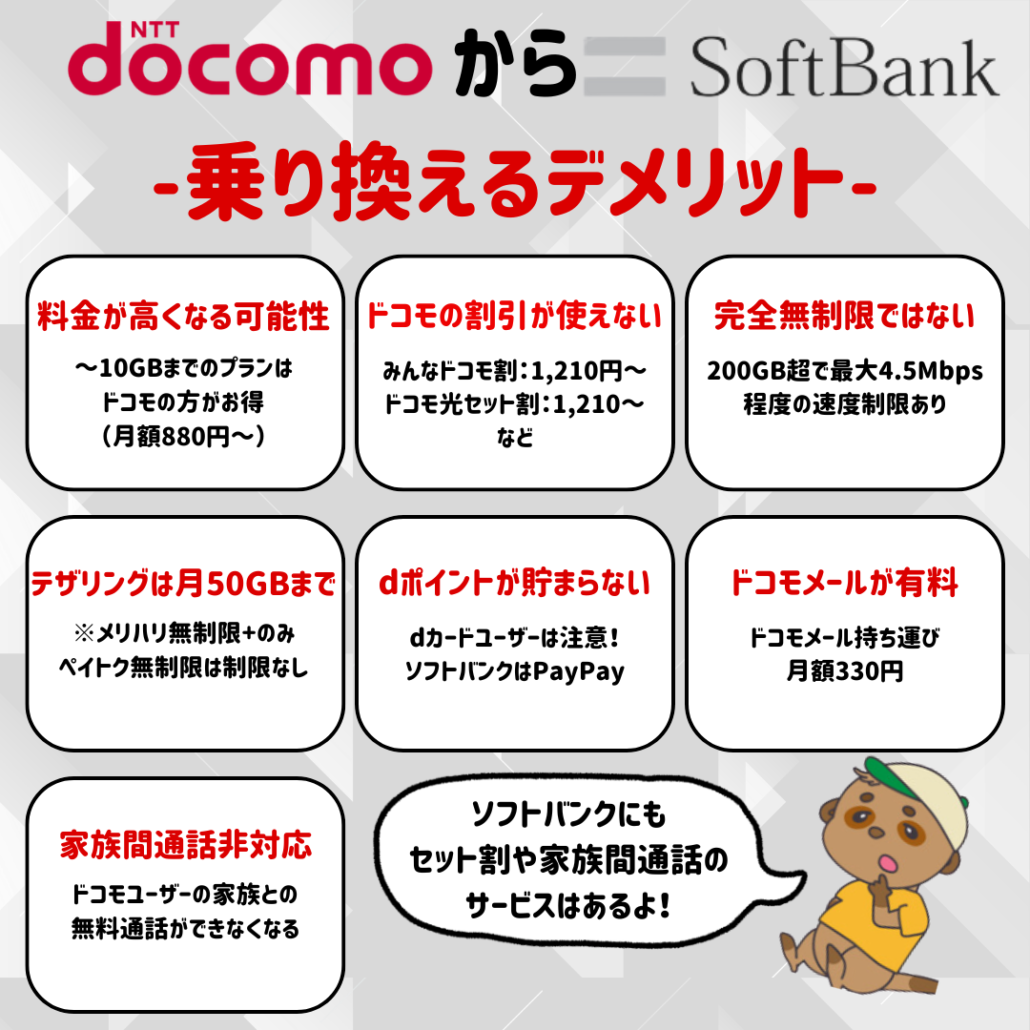 ドコモからソフトバンクへ乗り換え　デメリット