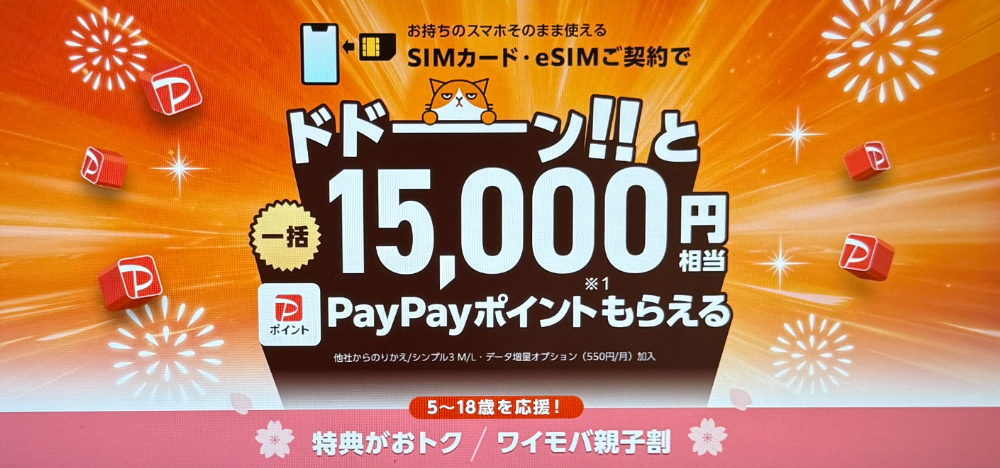 ワイモバイルヤフー店SIMご契約特典(U18増額)