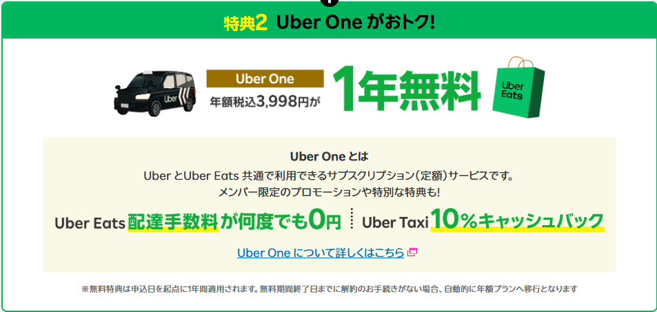Rakuten 最強U-NEXT　Uber One初回1年無料　楽天モバイル