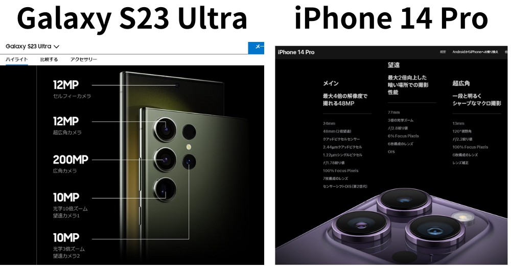 Galaxy S23 UltraとiPhone 14 Proのカメラ性能の違い