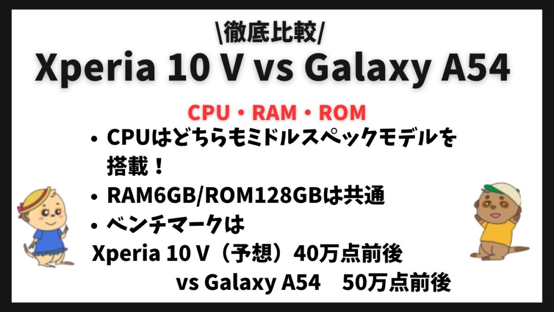 Xperia 10 V Galaxy A54 比較(違い)