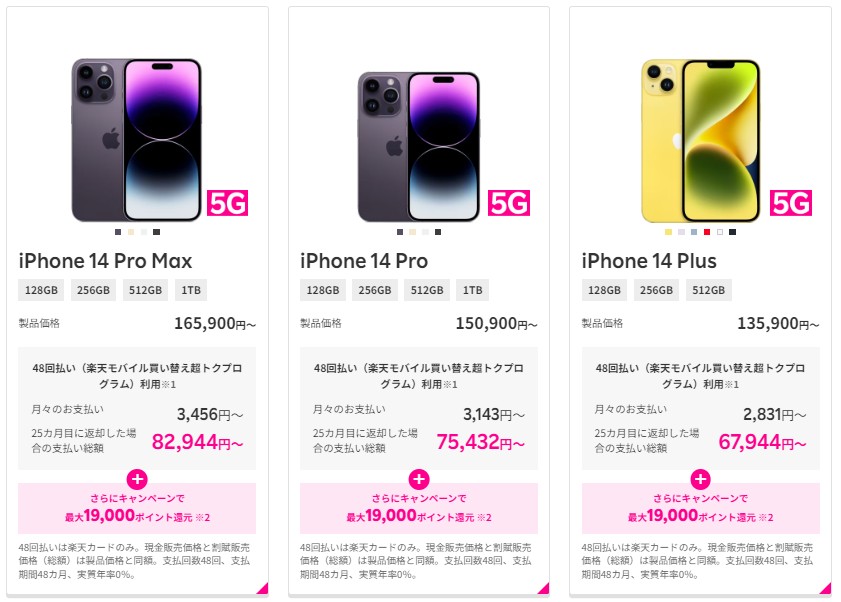 楽天モバイル　iPhone 14価格とキャンペーン適用