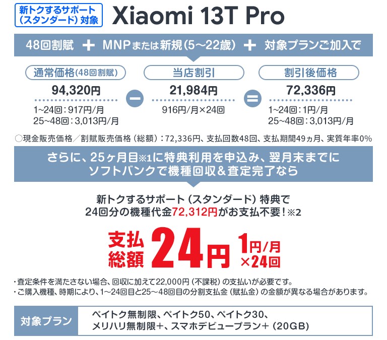 スマホ乗り換えドットコム_Xiaomi 13T Pro(実質24円)